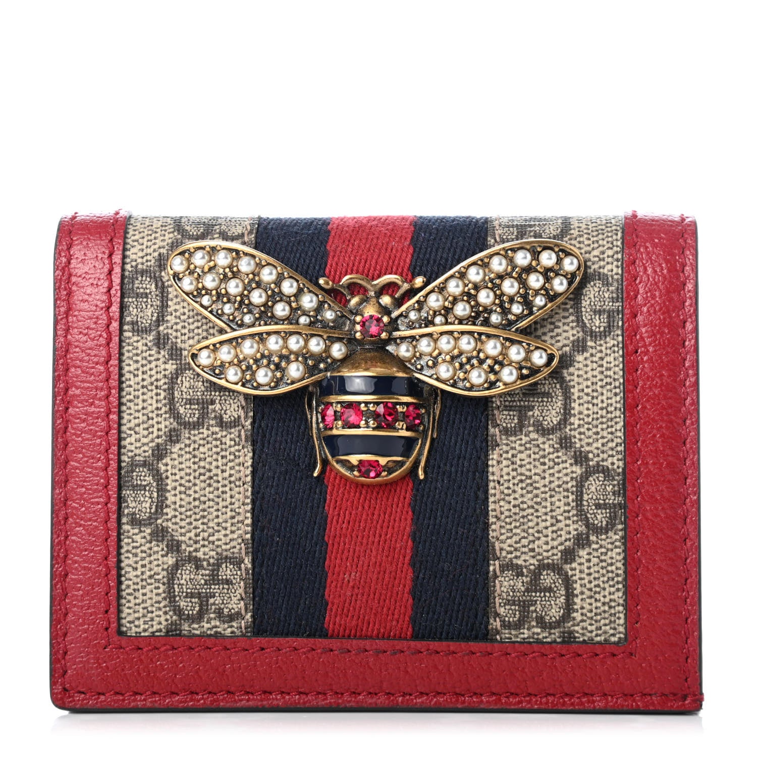 Gucci GG Supreme Monogram Queen Margaret Card Case Red 1 of 9