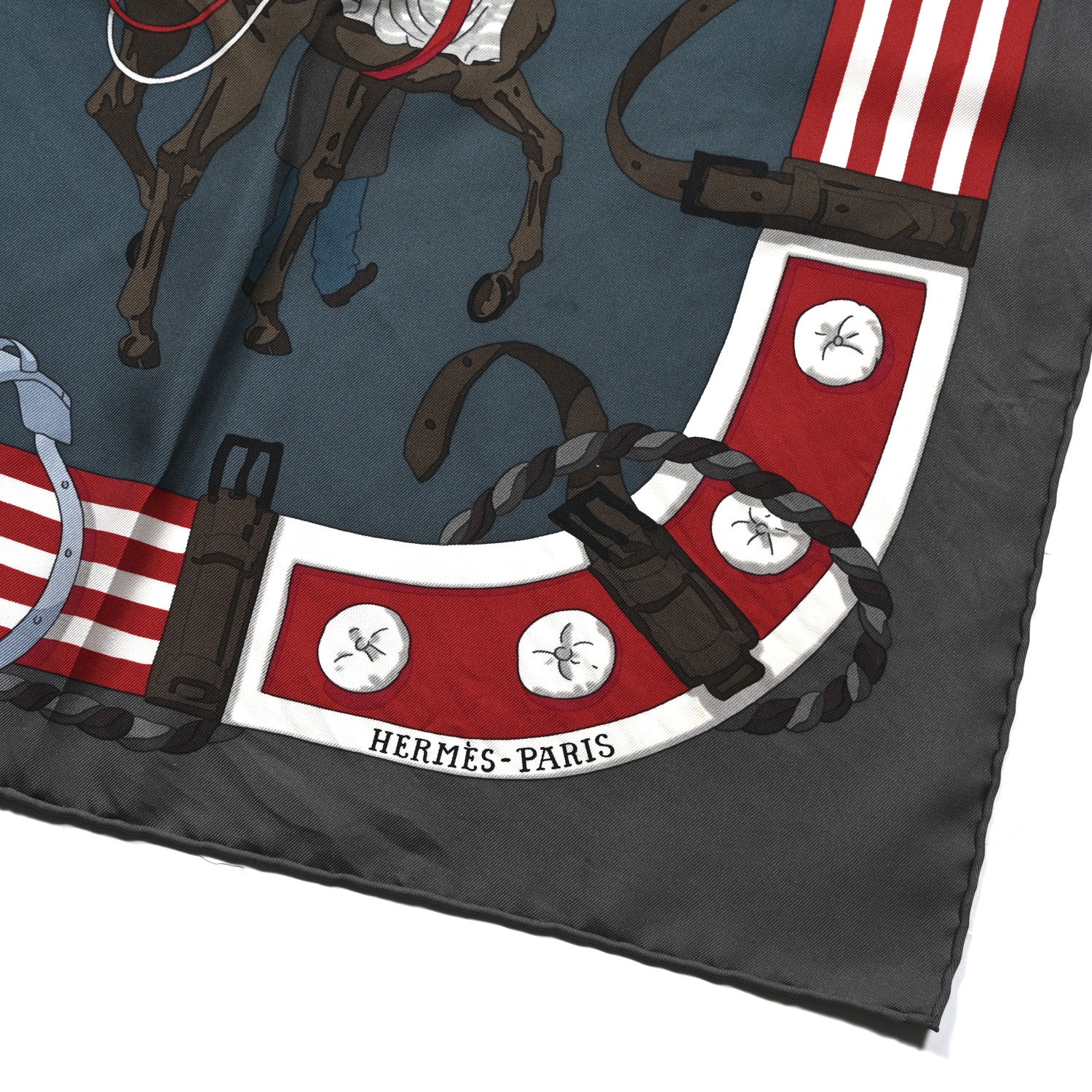 Hermes Silk Ronds De Marche Scarf 90 Petrole Rouge Vert Gris Anthracite 2 of 4