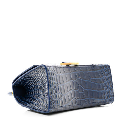 Balenciaga Shiny Calfskin Crocodile Embossed Small Hourglass Top Handle Bag Navy 4 of 12