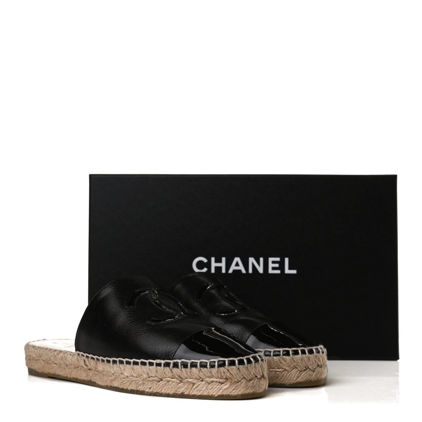 Goatskin Patent Calfskin CC Espadrille Mules 36 Black