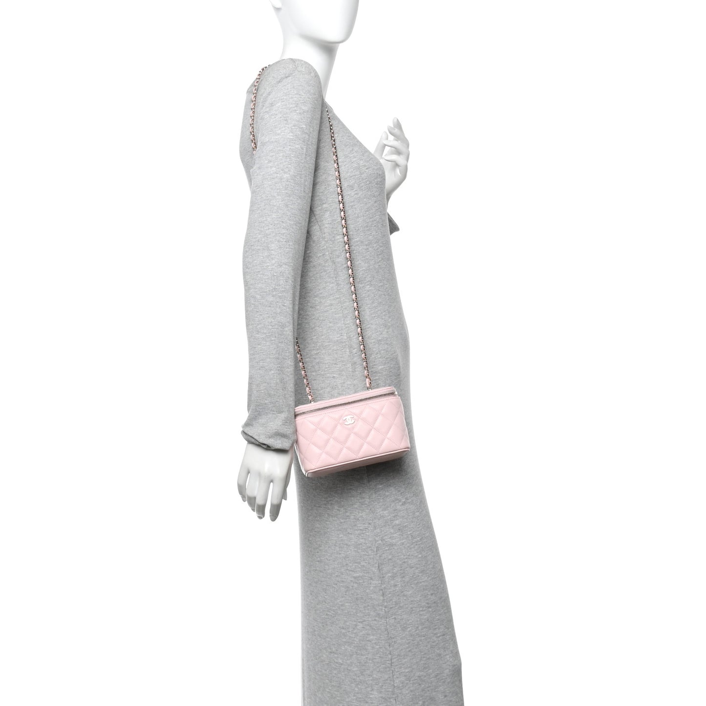 Caviar Quilted Small Vanity Case With Chain Light Pink