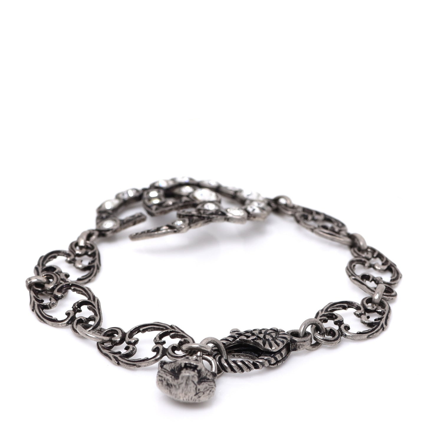 Oxidized Palladium Crystal Double G Bracelet Silver