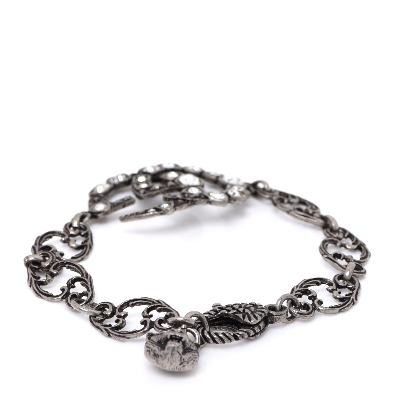 Gucci Oxidized Palladium Crystal Double G Bracelet Silver 3 of 6