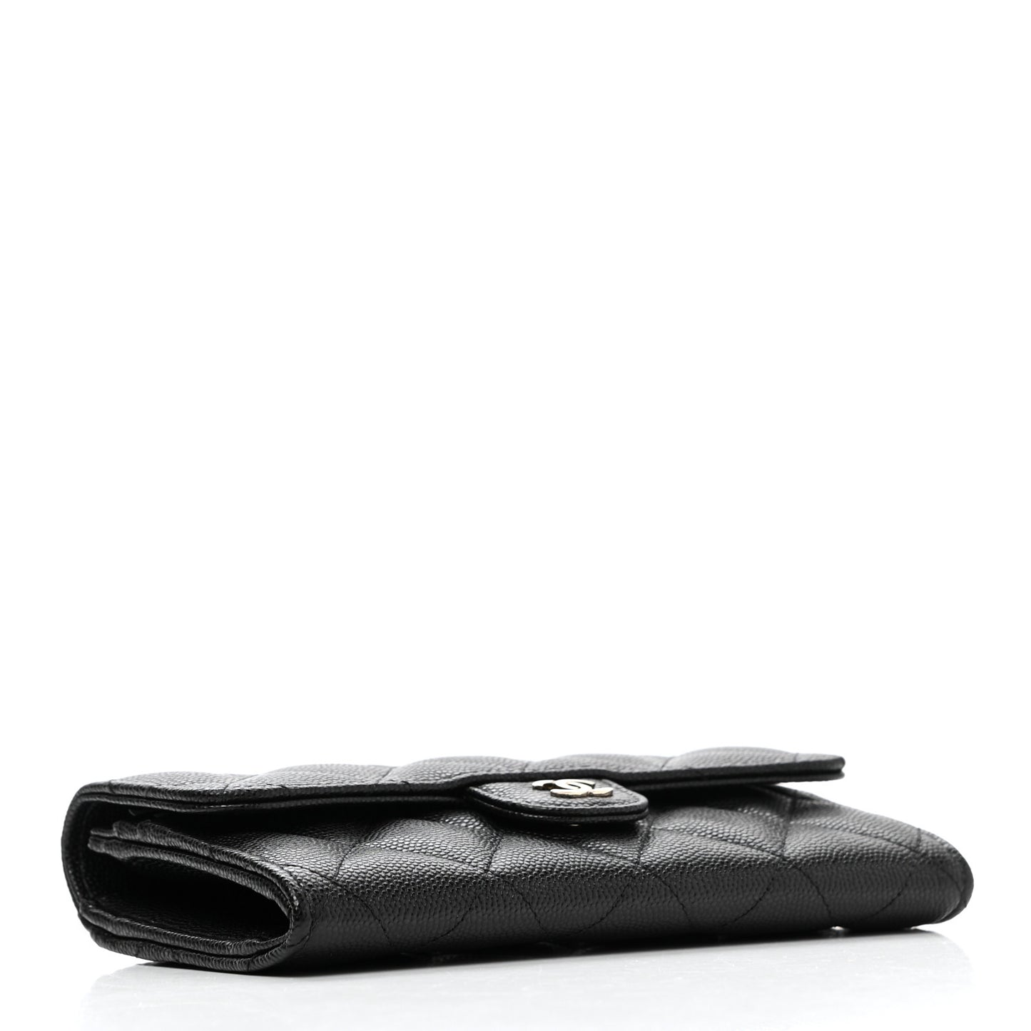 Caviar Quilted Medium Gusset Flap Wallet Black