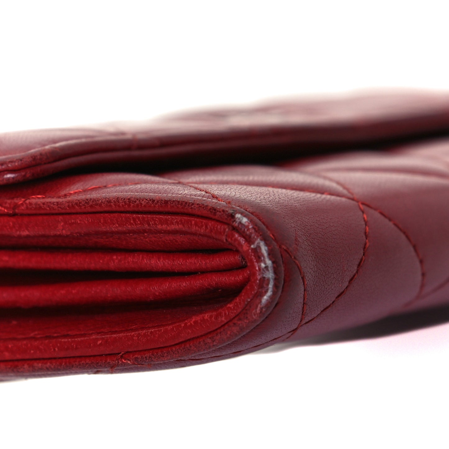 Lambskin Quilted Large Gusset Flap Wallet Red