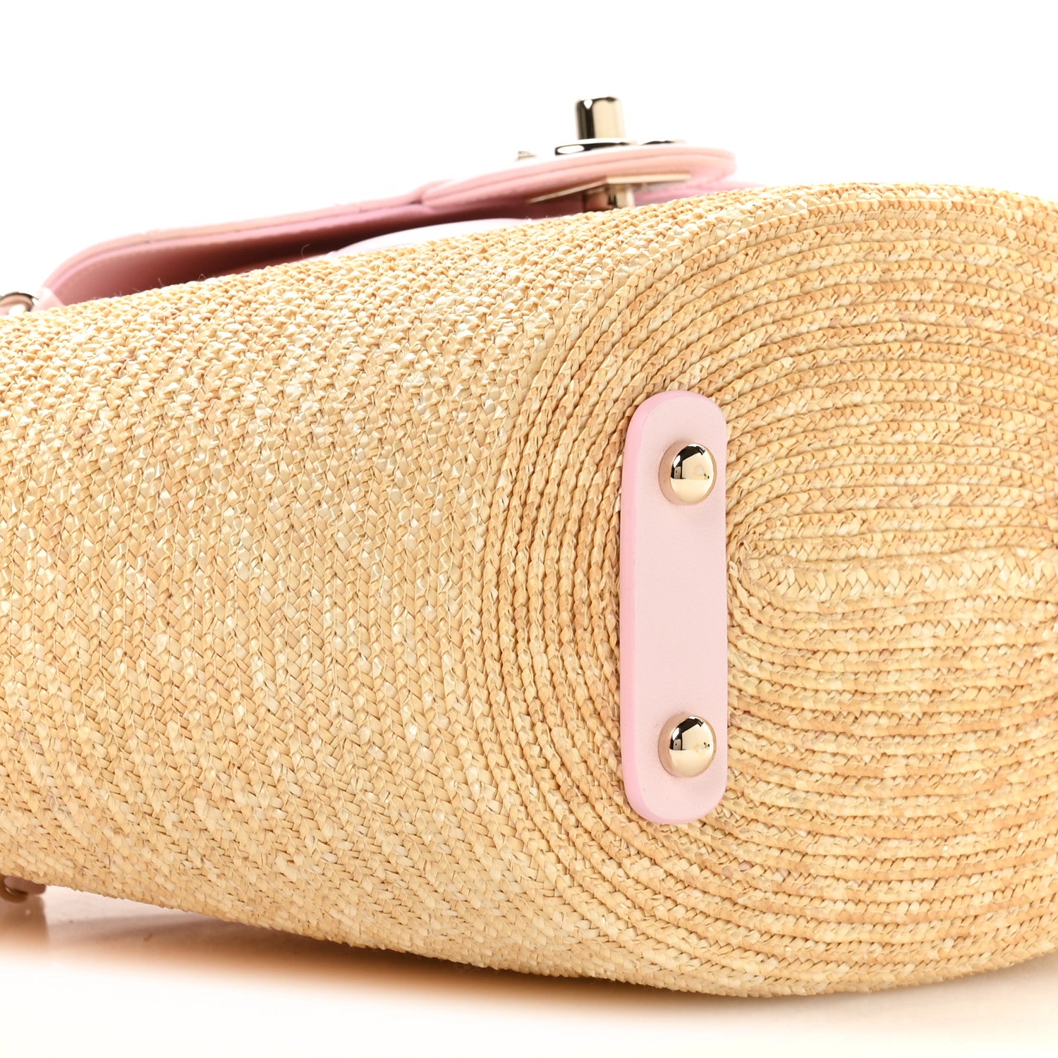 Chanel Raffia Braided Lambskin Small Wicker Tote Beige Light Pink