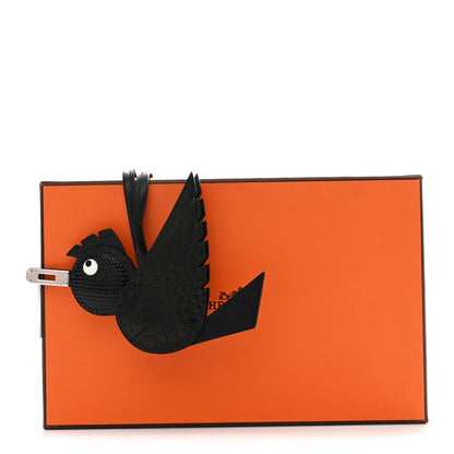 Hermes Epsom Chevre Mysore Swift Alligator Lizard Birdy Bag Charm Black 5 of 5