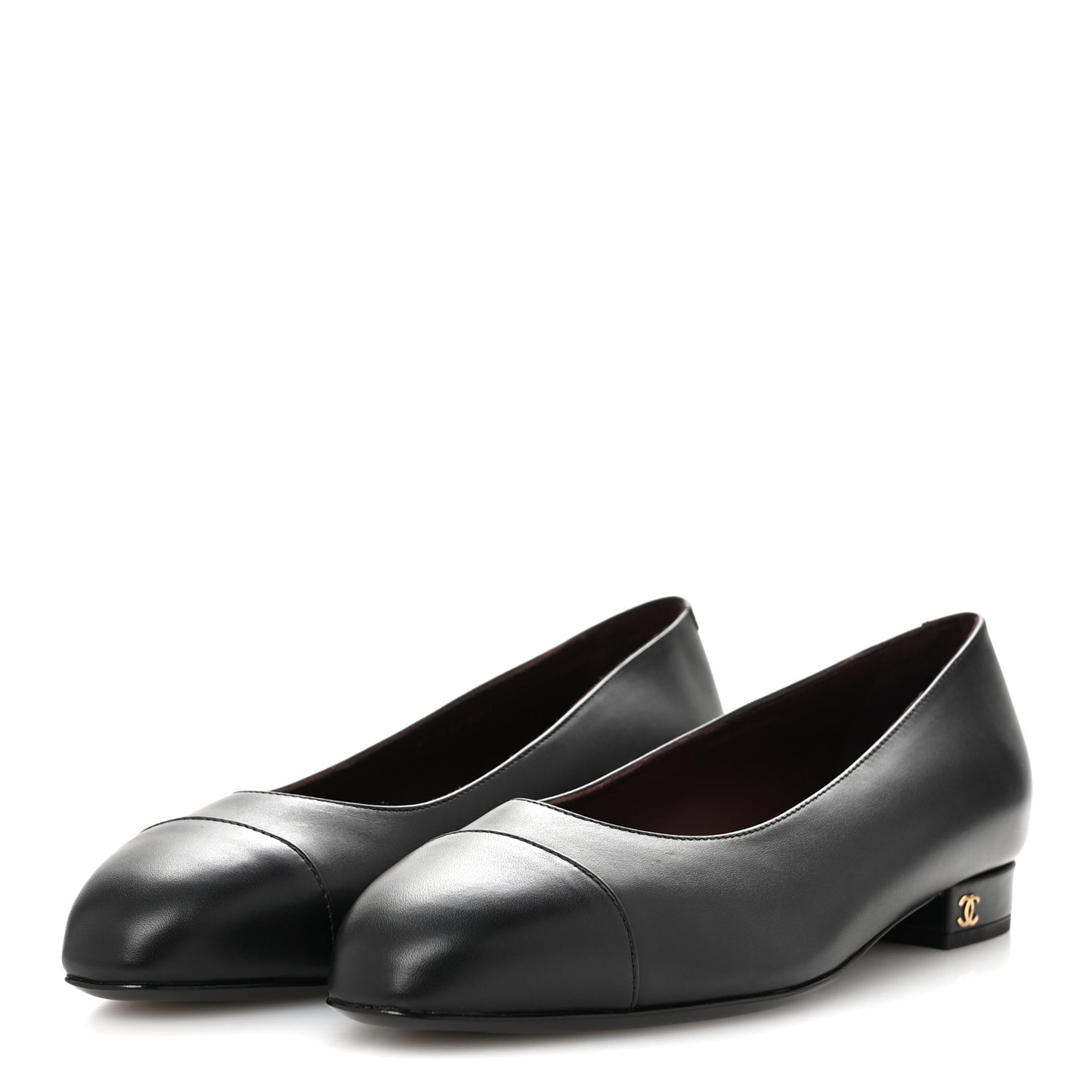 Lambskin Cap Toe CC Uniform Ballerina Flats 37 Black