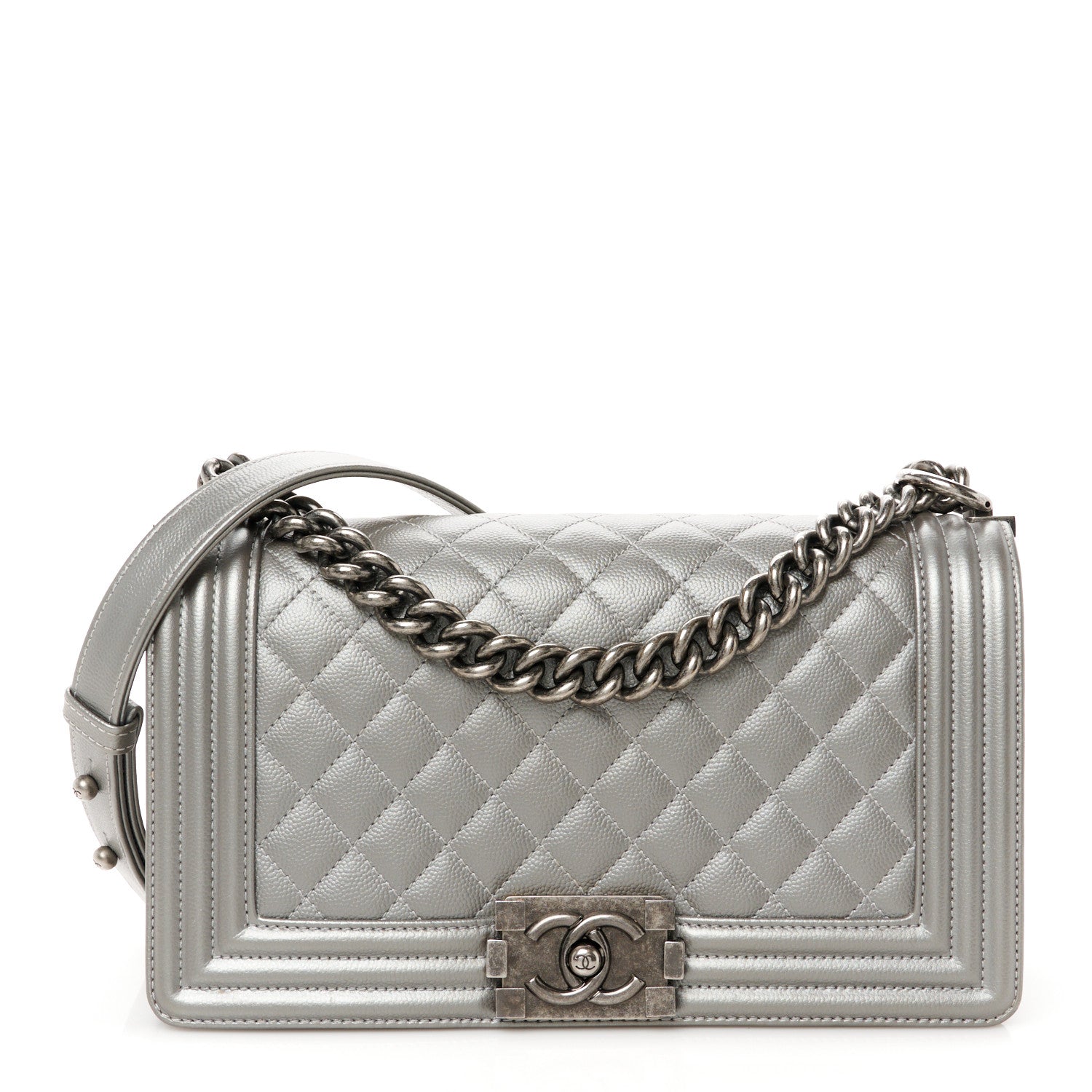 Chanel Metallic Caviar Quilted Medium Boy Flap Silver 1 of 10