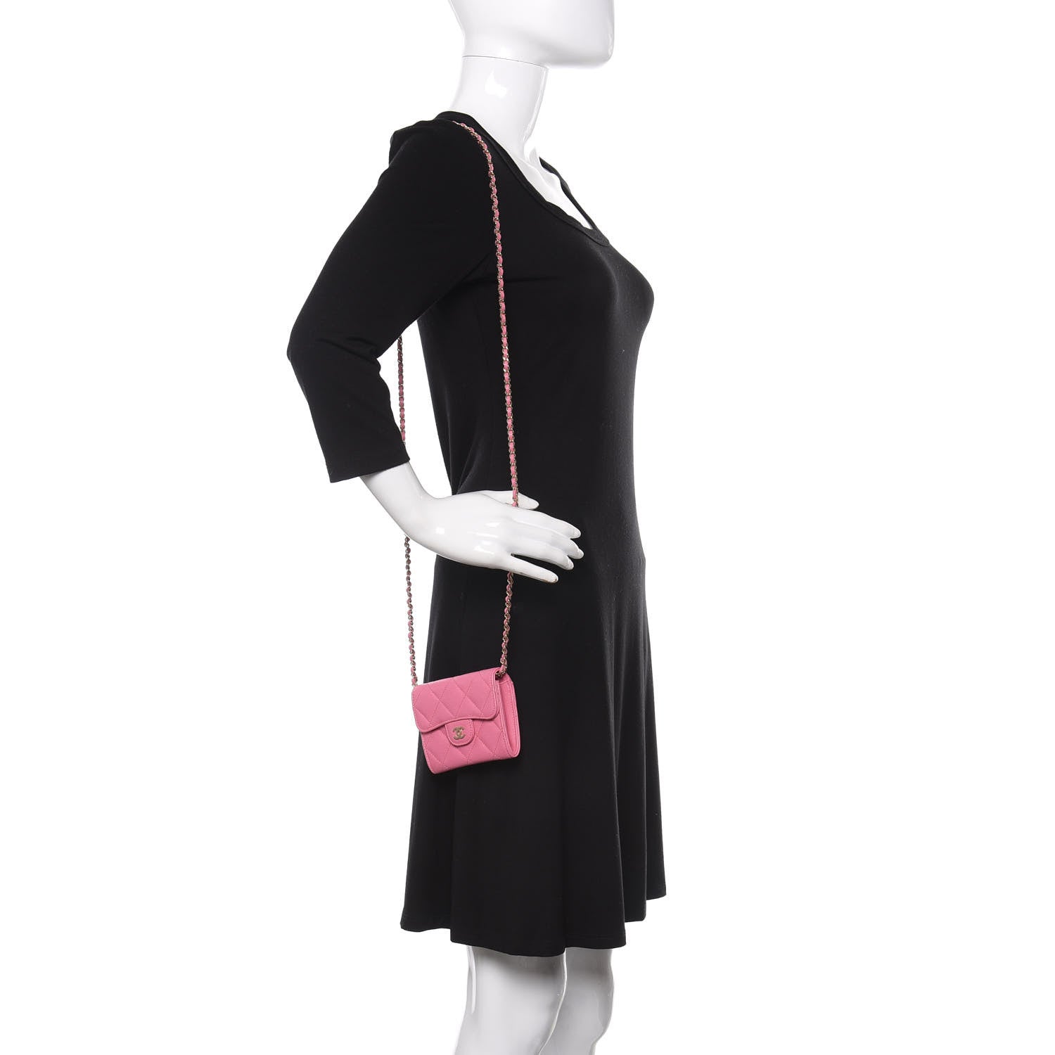 Chanel Caviar Quilted Flap Card Holder On Chain Pink 2 of 10
