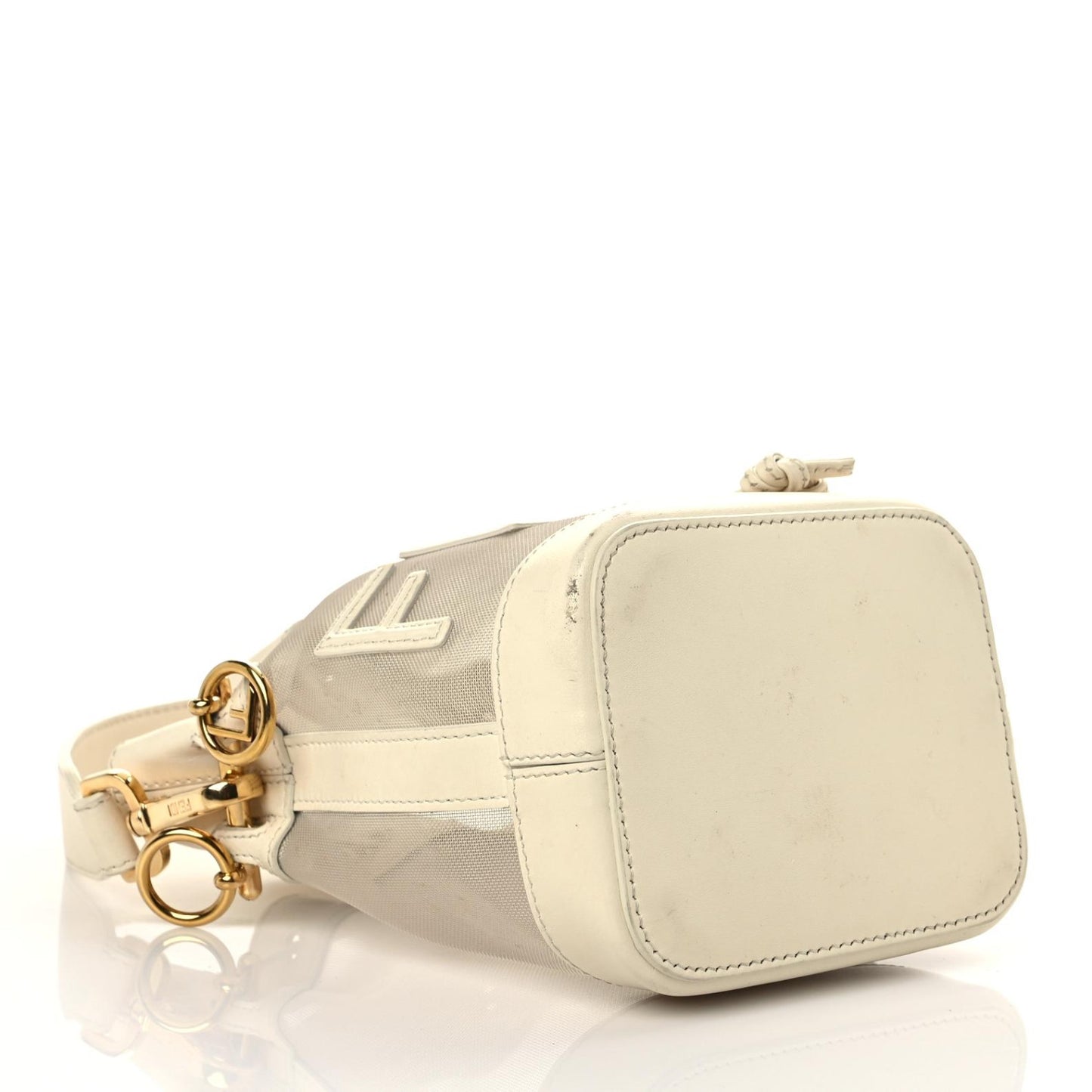 Mesh Vitello King F is Fendi Logo Embroidered Mini Mon Tresor Bucket Bag Sabbia White Ice