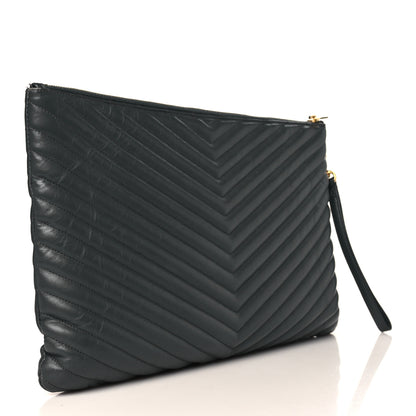 Saint Laurent Calfskin Matelasse Chevron Cassandre Monogram Document Holder Coal 3 of 10