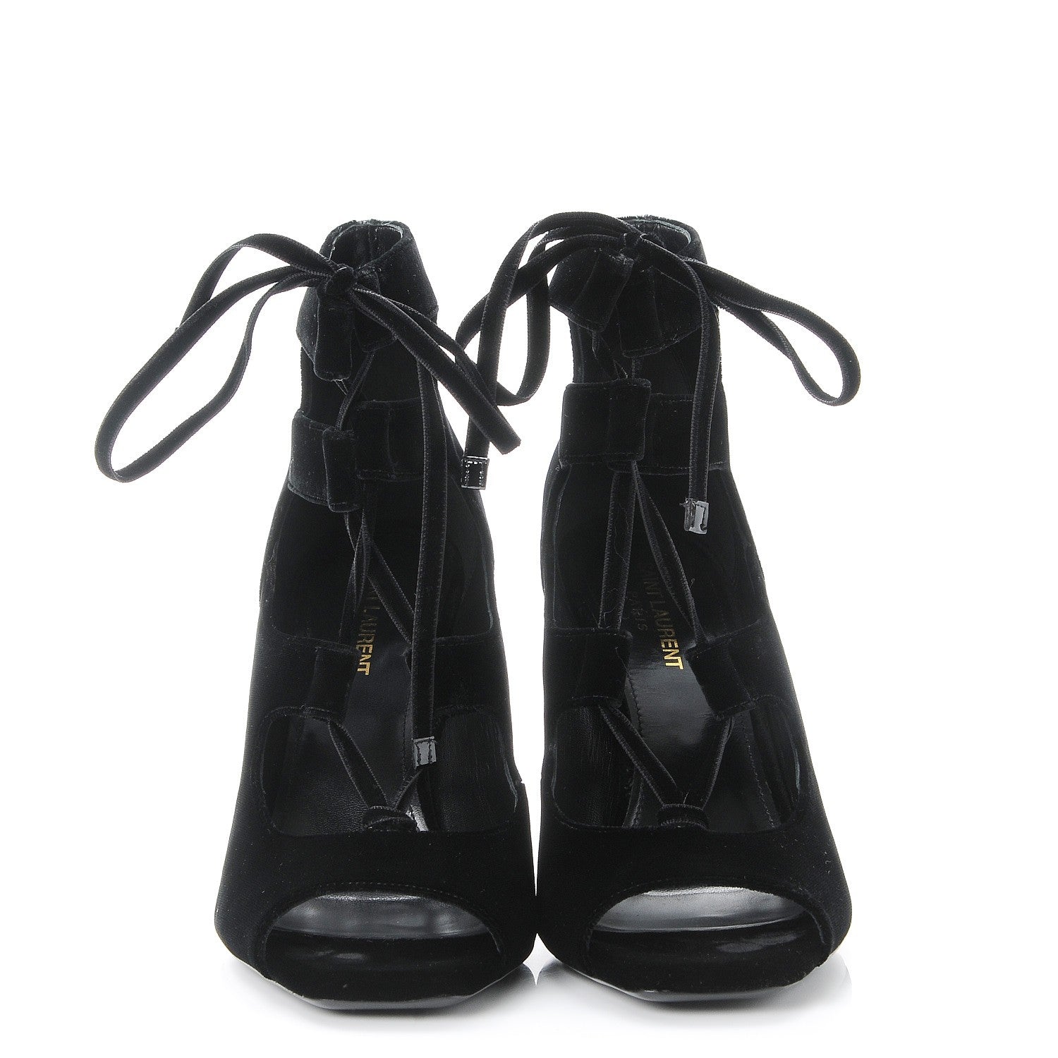 Saint Laurent Veluto Master Loulou 95 Lace Up Sandals 40 Black Lucido 2 of 12