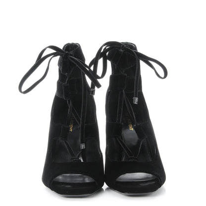 Saint Laurent Veluto Master Loulou 95 Lace Up Sandals 40 Black Lucido 2 of 12