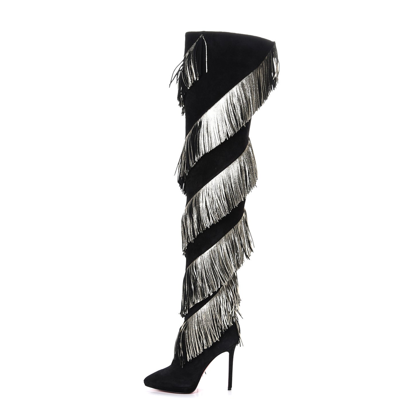 Veau Velours Lame Tweed Bolcheva 120 Thigh High Boots 36 Black Platine
