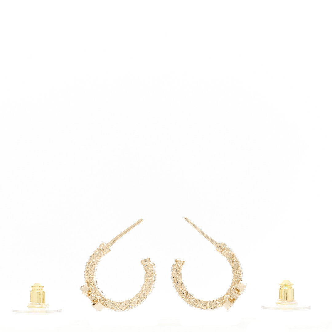 Metal Crystal Quilted CC Hoop Earrings Gold