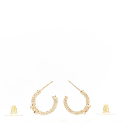 Chanel Metal Crystal Quilted CC Hoop Earrings Gold 3 of 5