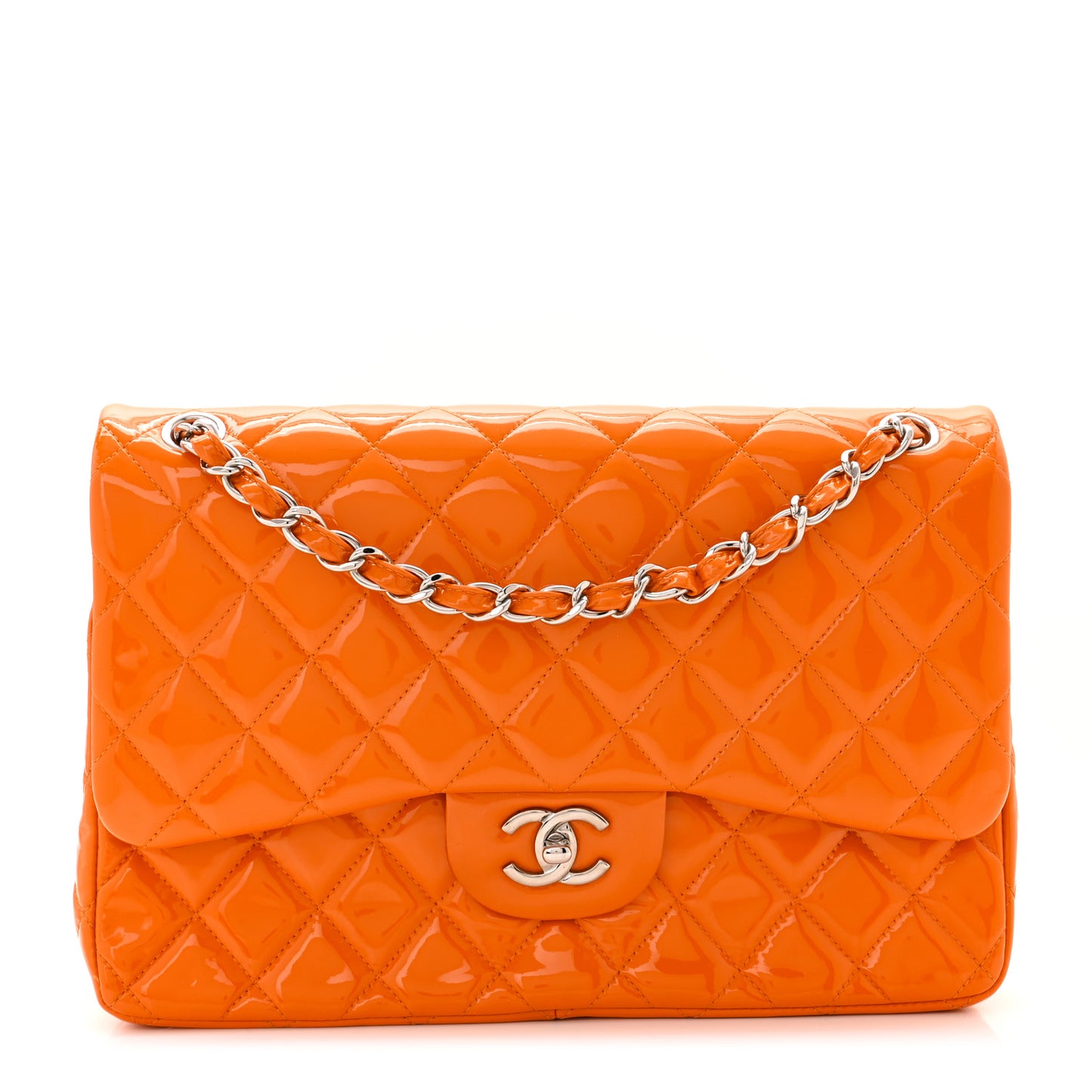 Patent Quilted Jumbo Double Flap Orange