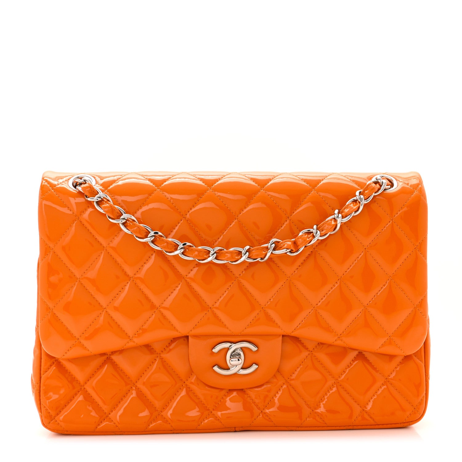 Chanel Patent Quilted Jumbo Double Flap Orange 1 of 11