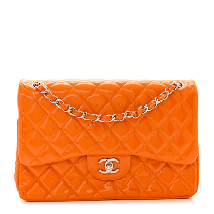 Chanel Patent Quilted Jumbo Double Flap Orange 1 of 11