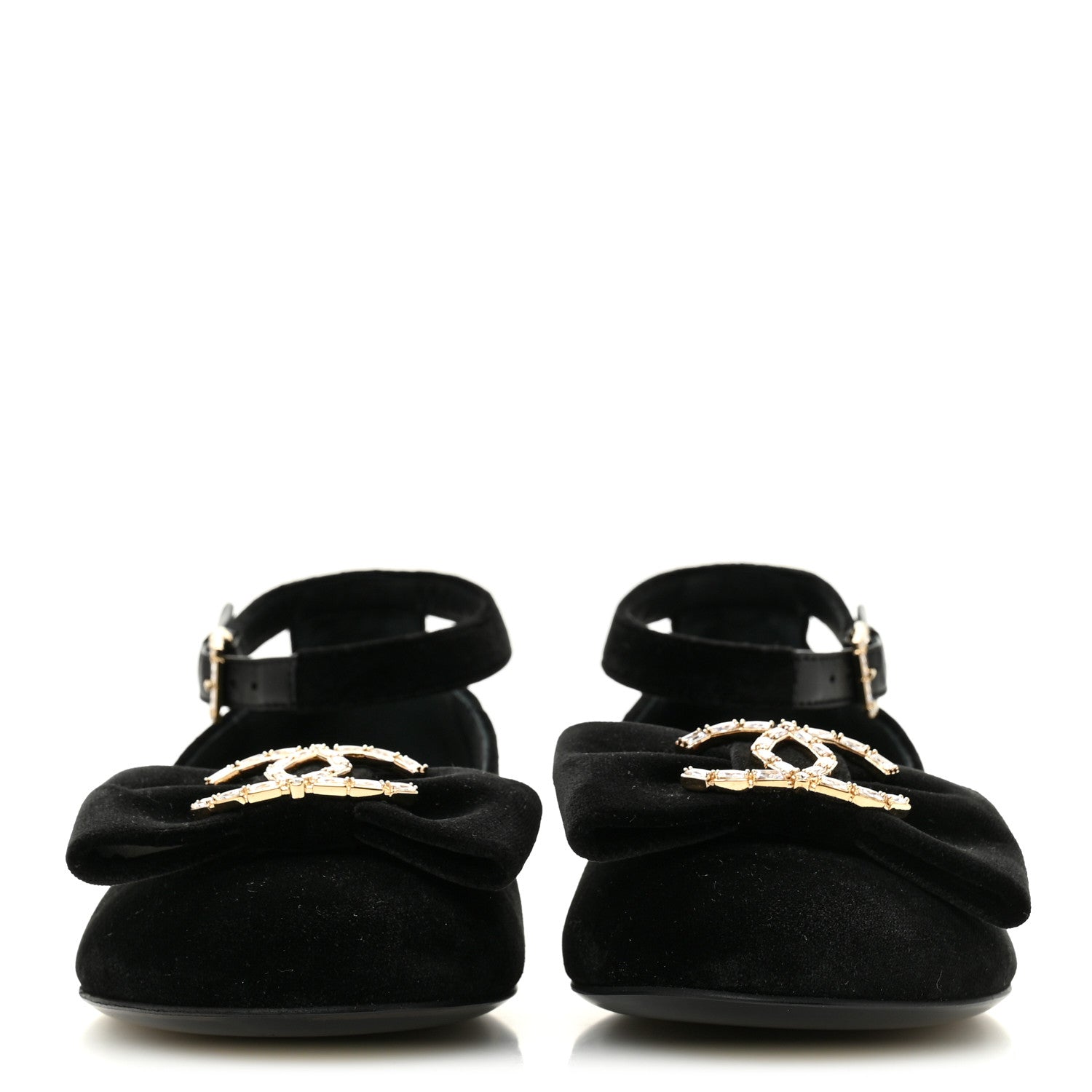 Chanel Velvet Strass CC Bow Mary Jane Flats 36 Black 3 of 10
