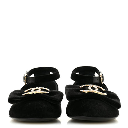 Chanel Velvet Strass CC Bow Mary Jane Flats 36 Black 3 of 10