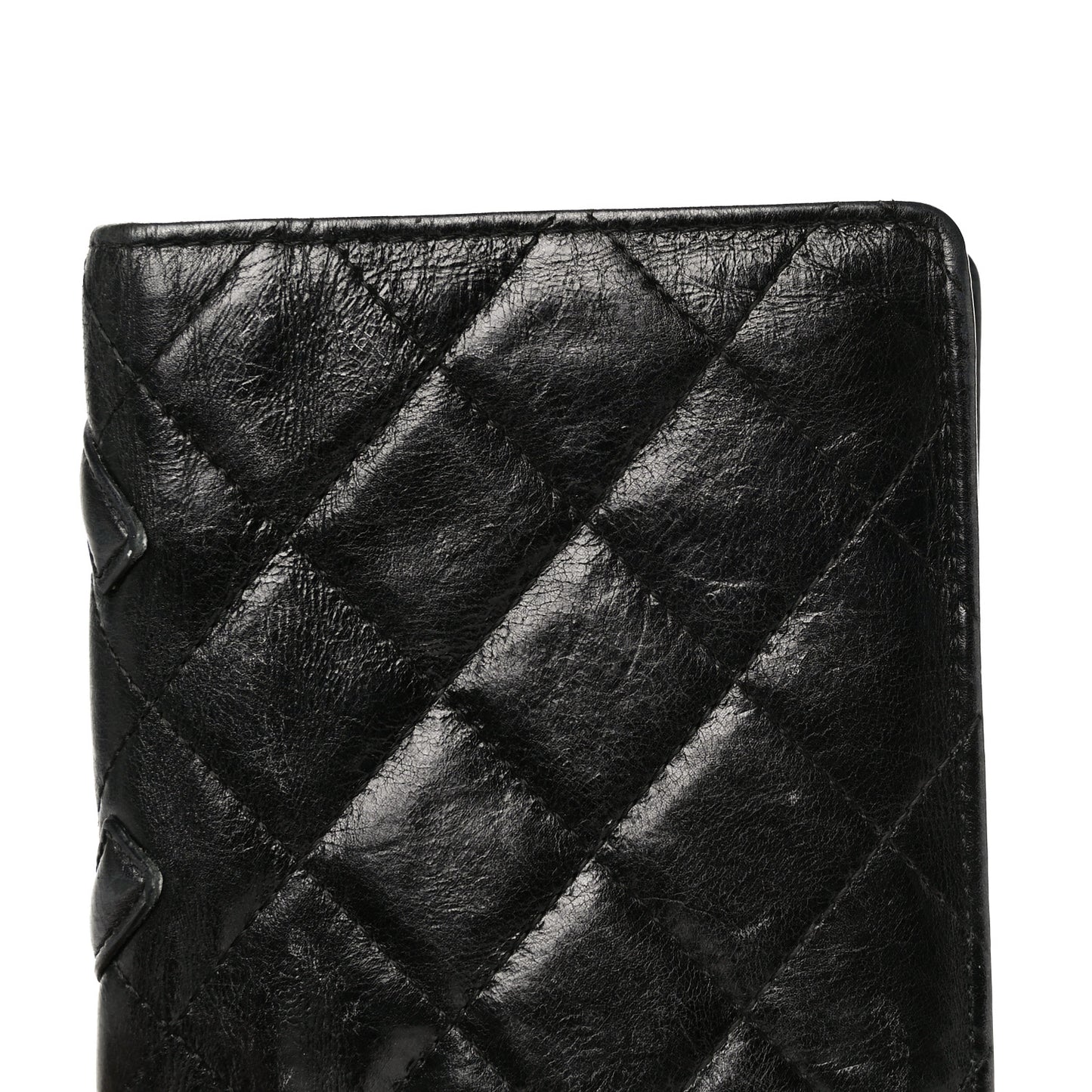 Aged Calfskin Quilted Cambon Yen Wallet Black