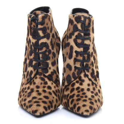 Saint Laurent Calfskin Calf Hair Leopard Print Lace Up Ankle Boots 36.5 2 of 11