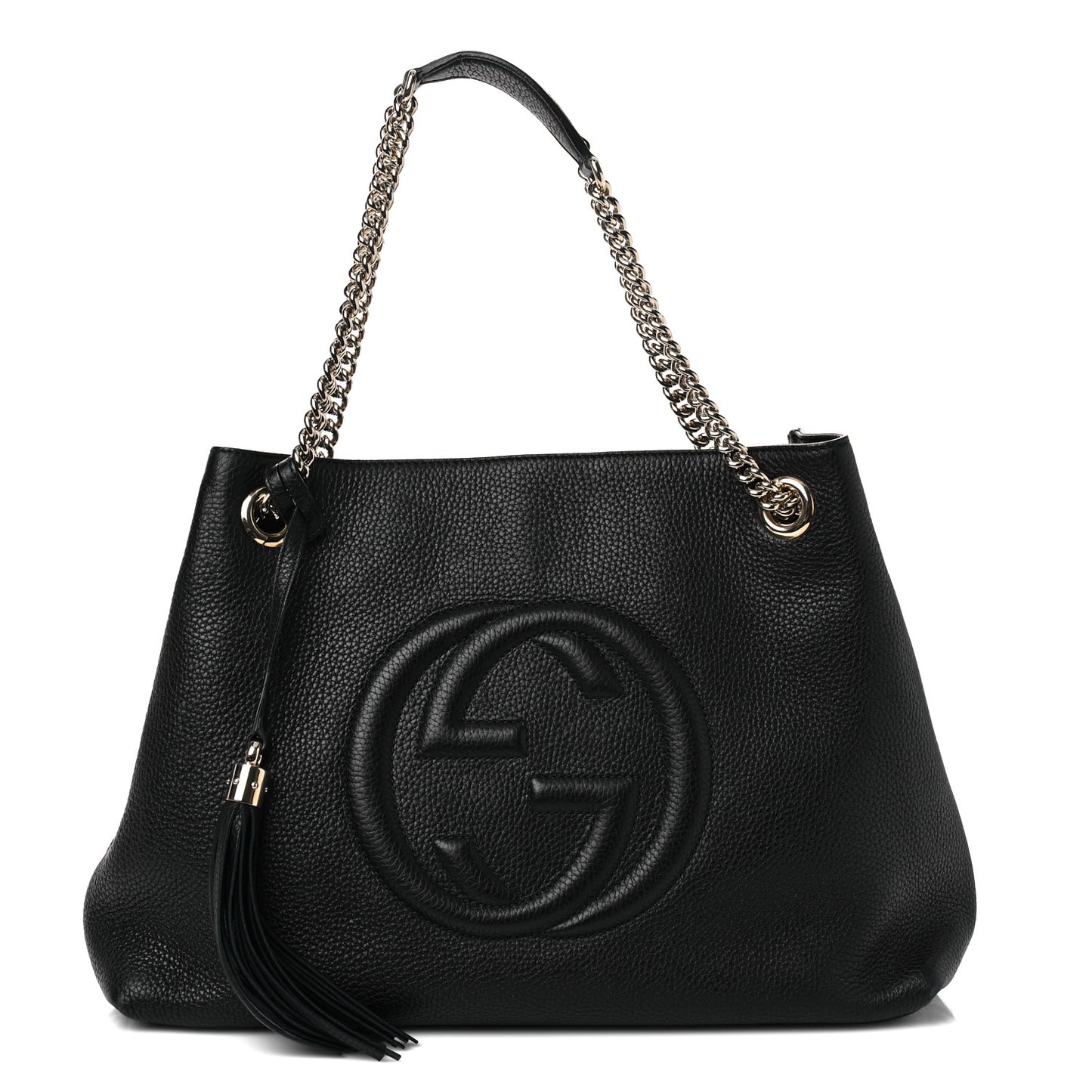 Pebbled Calfskin Medium Soho Chain Shoulder Bag Black