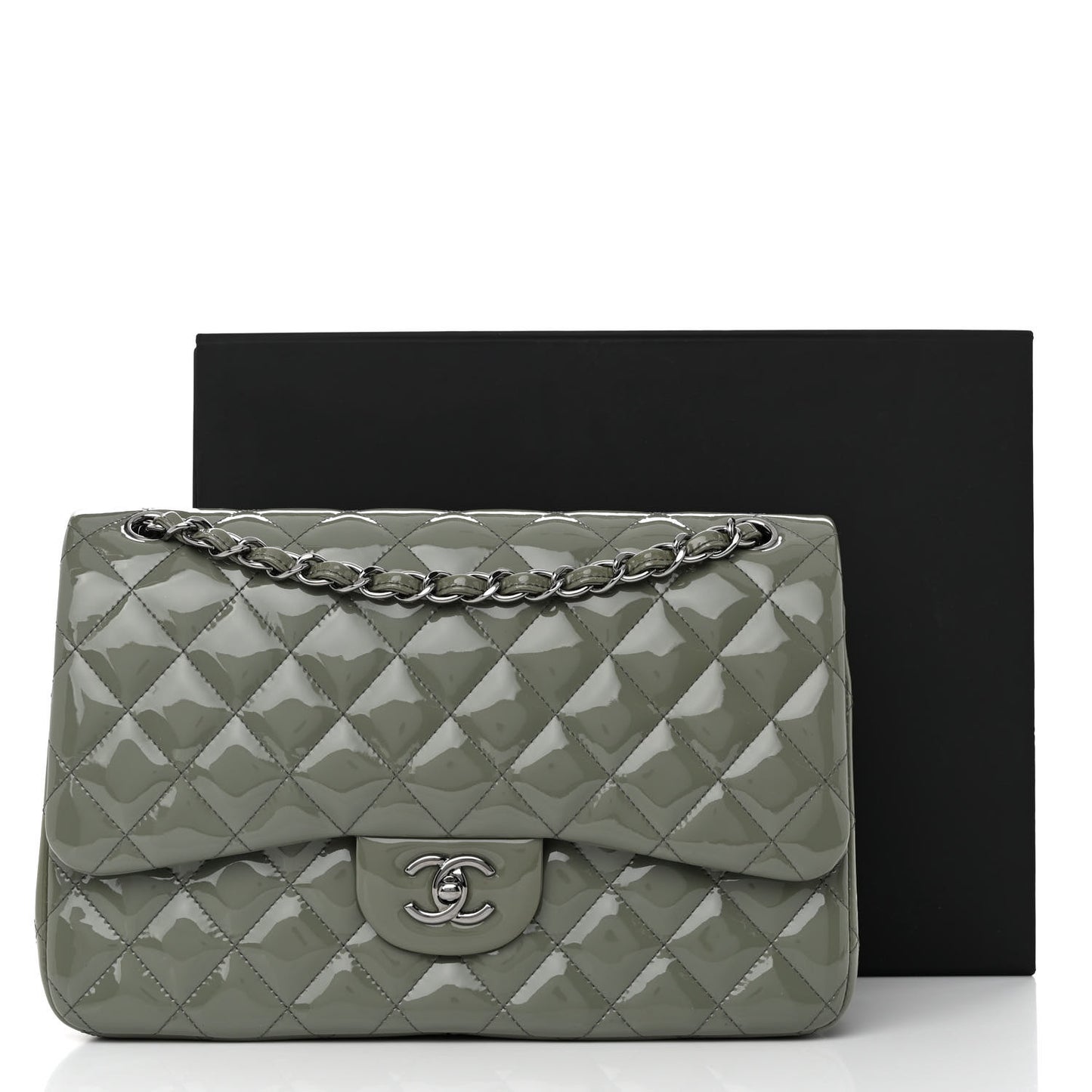 Patent Quilted Jumbo Double Flap Light Green