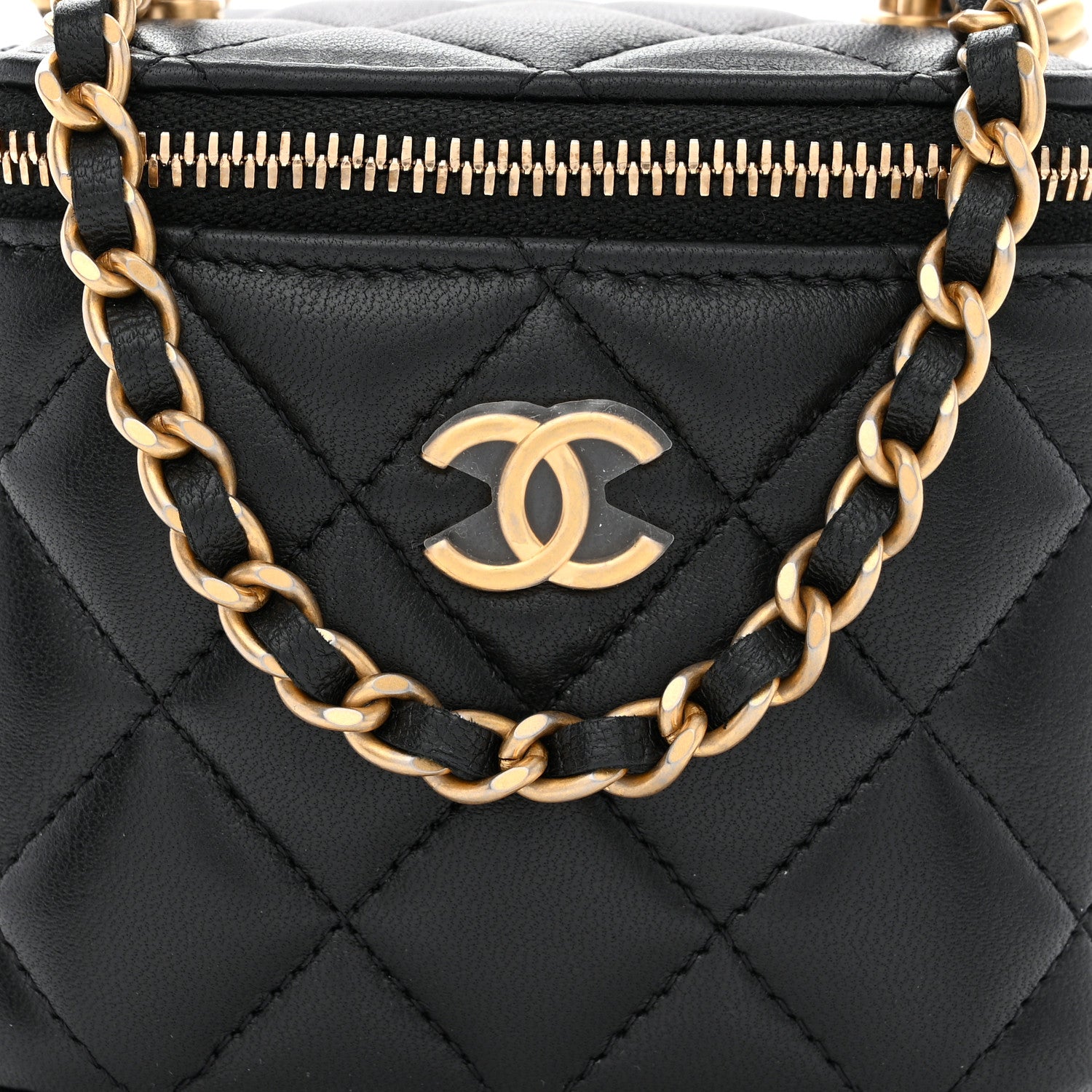 Chanel Lambskin Quilted Metal Mini Top Handle Vanity Case With Chain Black 8 of 12