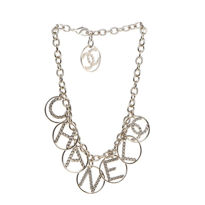Chanel Metal Strass Crystal Logo Necklace Gold 3 of 4