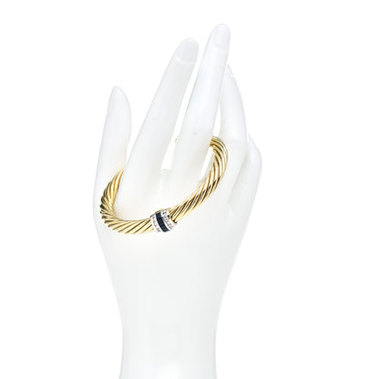 David Yurman 18K Yellow Gold Diamond Blue Sapphire 7mm Cable Single Station Bracelet 2 of 4