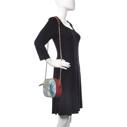 Gucci GG Supreme Monogram Blooms Mini Chain Shoulder Bag Beige Blue Navy Hibiscus Red 2 of 9