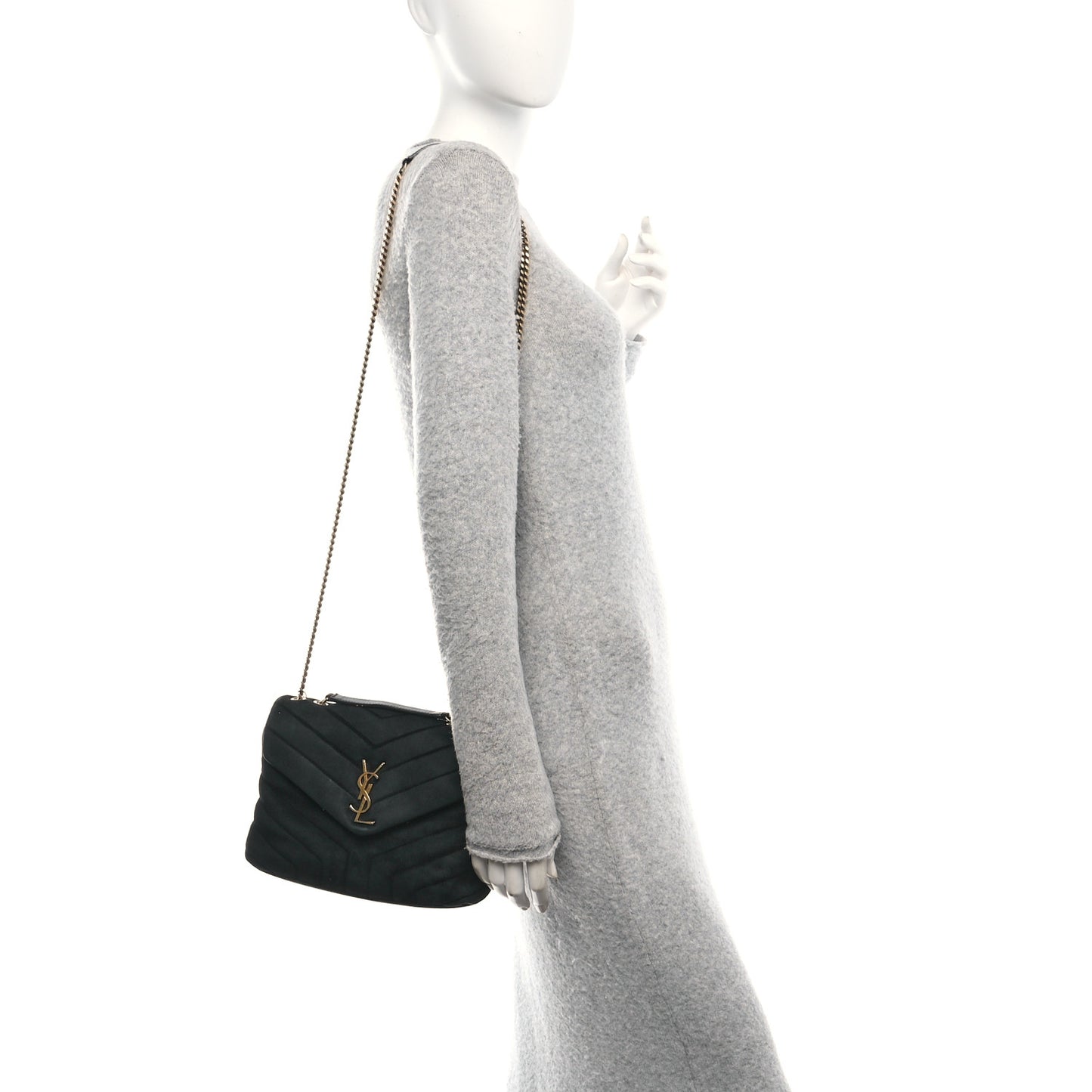 Suede Calfskin Y Quilted Monogram Small Loulou Chain Satchel Black