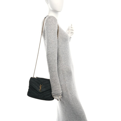 Saint Laurent Suede Calfskin Y Quilted Monogram Small Loulou Chain Satchel Black 2 of 14