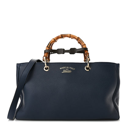 Gucci Pebbled Calfskin Medium Bamboo Shopper Tote Navy 1 of 10
