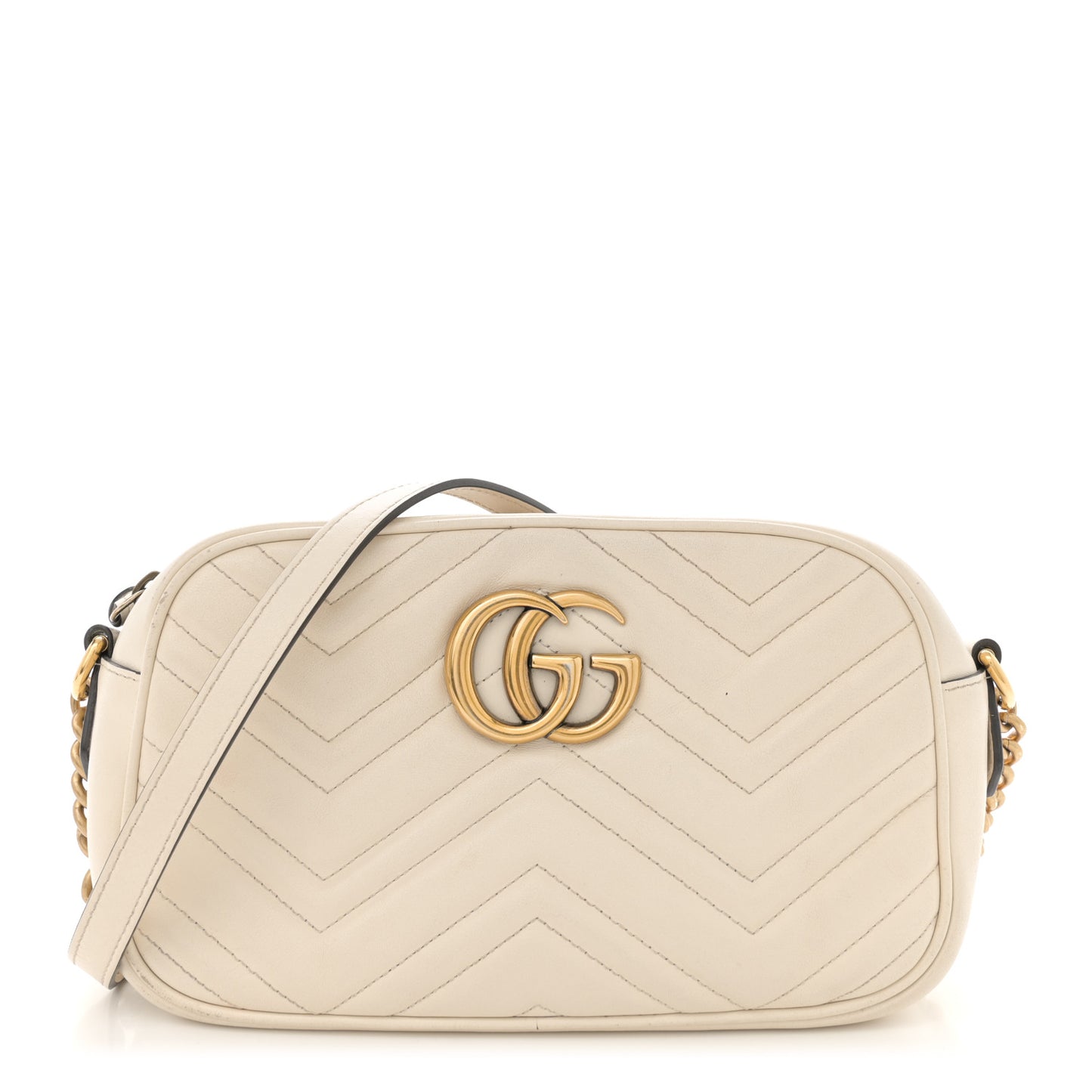 Calfskin Matelasse Small GG Marmont Chain Shoulder Bag White