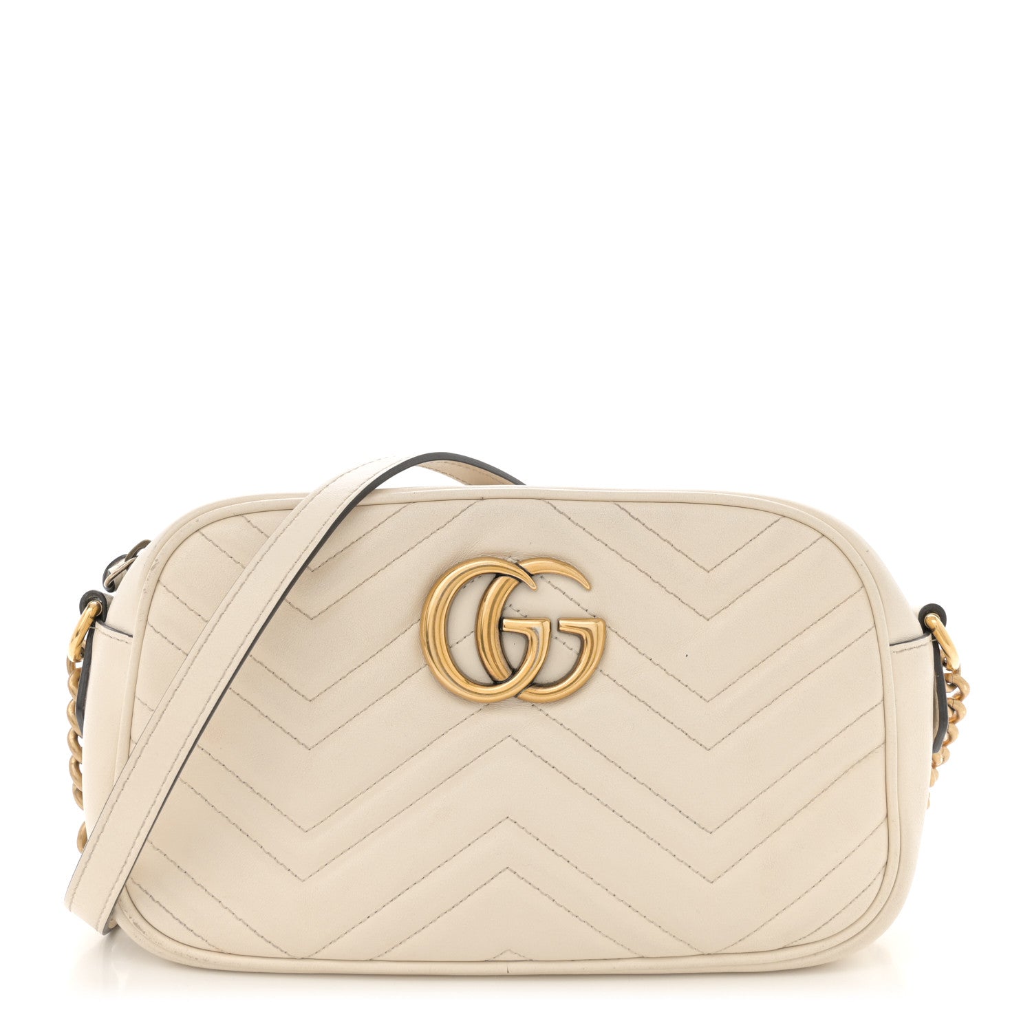 Gucci Calfskin Matelasse Small GG Marmont Chain Shoulder Bag White 1 of 14