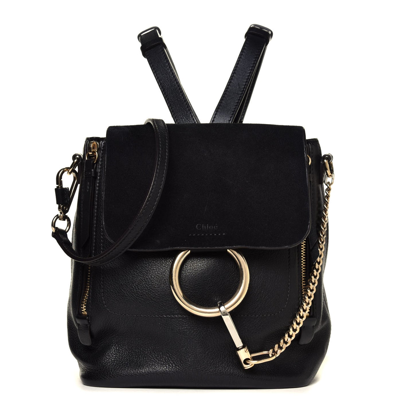 Suede Calfskin Small Faye Backpack Black