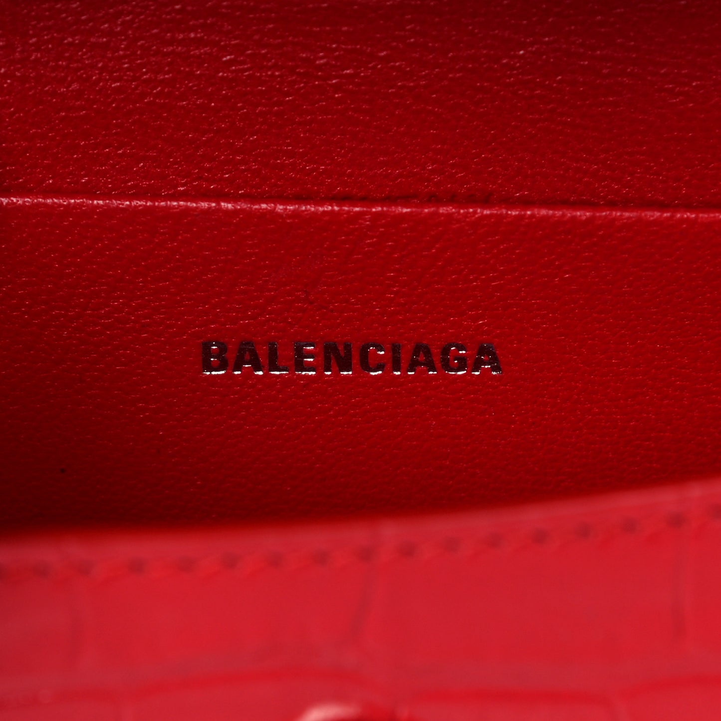 Shiny Calfskin Tonal B Crocodile Embossed Hourglass Top Handle Bag Mini Bright Red