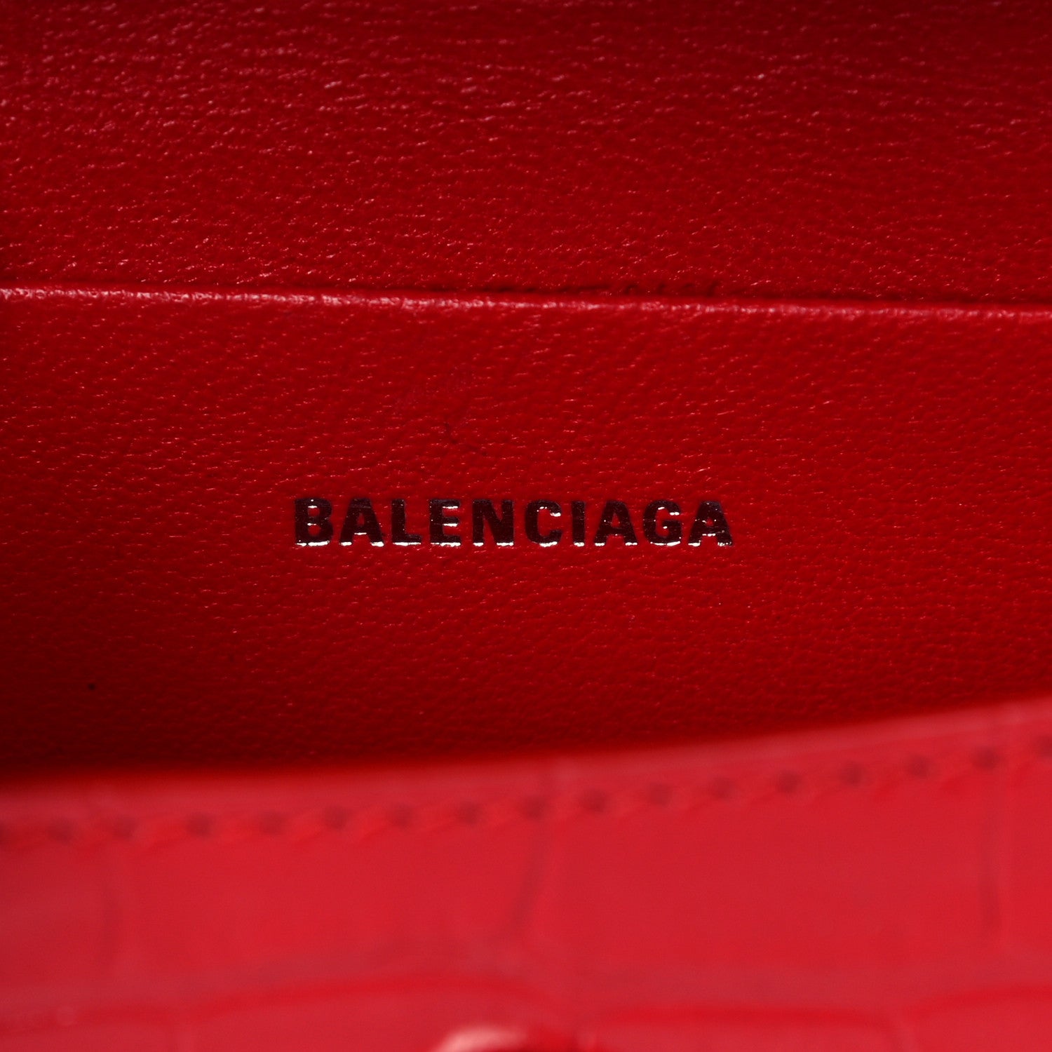 Balenciaga Shiny Calfskin Tonal B Crocodile Embossed Hourglass Top Handle Bag Mini Bright Red 6 of 12