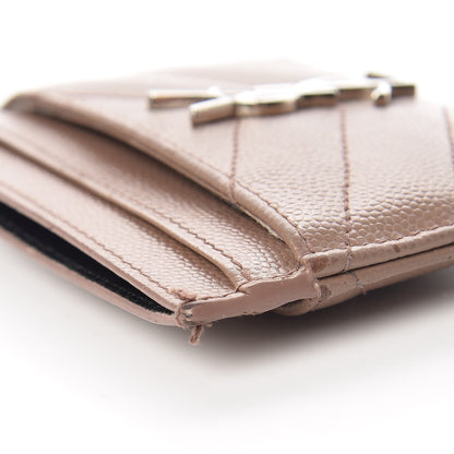 Saint Laurent Grain De Poudre Matelasse Chevron Monogram Credit Card Case Dark Beige 11 of 14