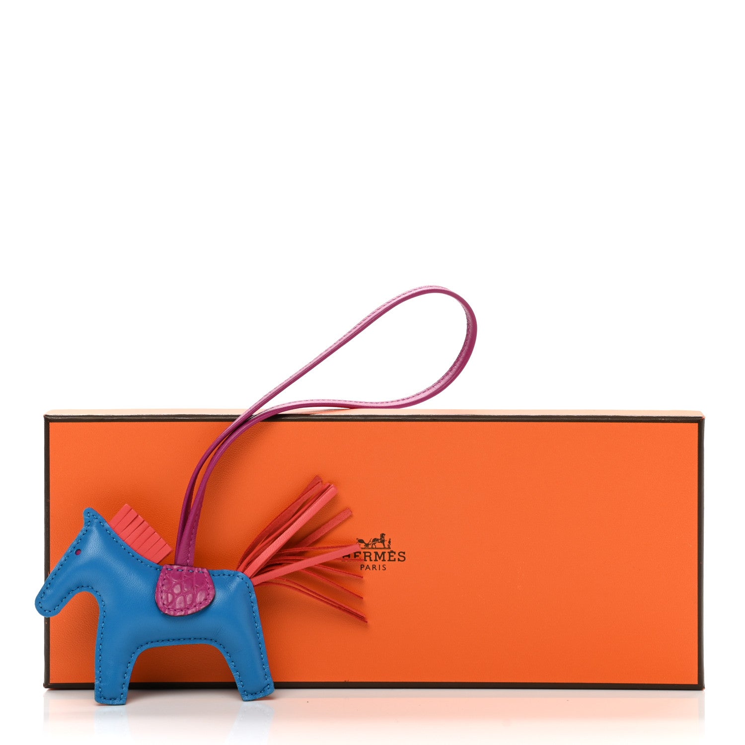 Hermes Milo Lambskin Matte Alligator Touch Grigri Rodeo Horse Bag Charm PM Bleu France Orange Poppy Framboise 5 of 5