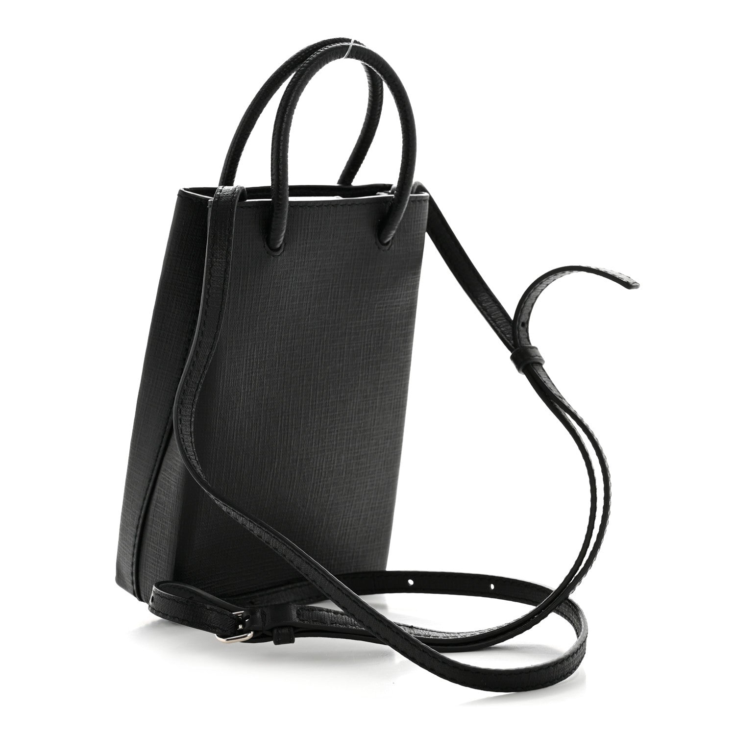 Balenciaga Squared Calfskin Logo Shopping Phone Holder Bag Black 3 of 13