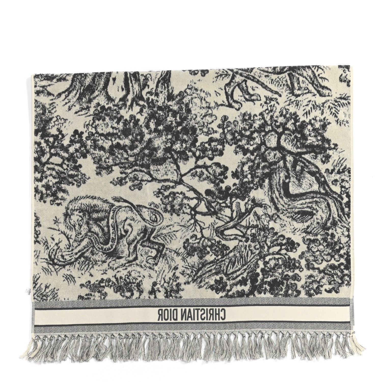 Christian Dior Cotton Toile De Jouy Reverse Towel Grey Ivory 3 of 4