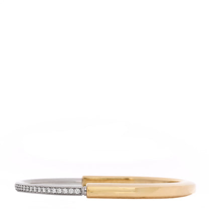 Tiffany 18K Yellow White Gold Diamond Tiffany Lock Half Pave Bangle Bracelet 2 of 5