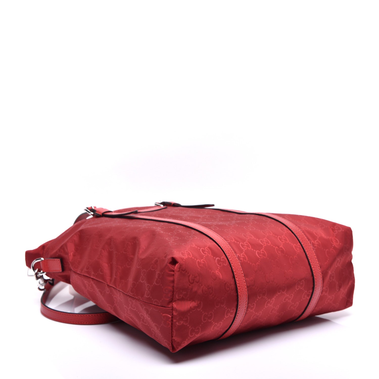 Gucci Nylon Monogram Dollar Calfskin Medium Vertical Tote Vibrant Red 5 of 12