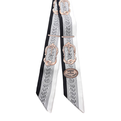 Hermes Silk Bride De Cour Twilly Black White Or Rose 2 of 3