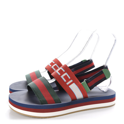 Gucci Nylon Stripe Logo Mens Platform Slingback Sandals 12 Green Red Poppy 3 of 9